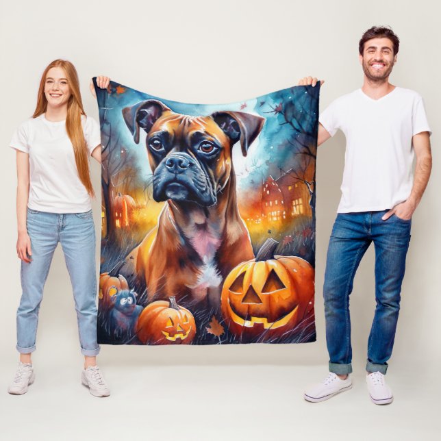Couverture Polaire Boxer Halloween avec la peur Citrouille (En situation)