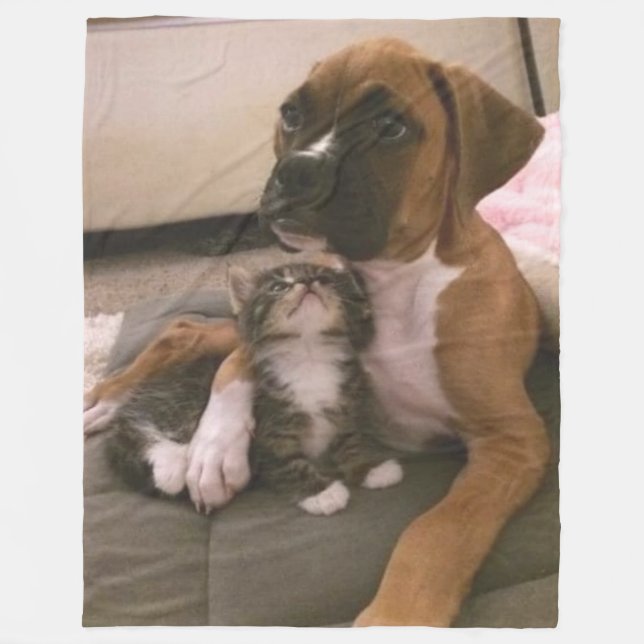 Couverture Polaire BOXER PUPPY and KITTEN (Devant)