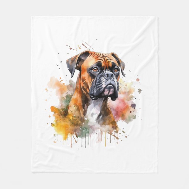 Couverture Polaire BoxerLove Aquarelle Artwork - Loyal race Canine (Devant)