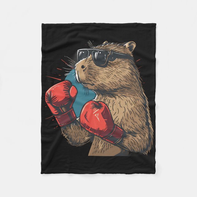 Couverture Polaire Boxeur Capyra Avec Gants De Boxe Kickboxing Drôle  (Devant)