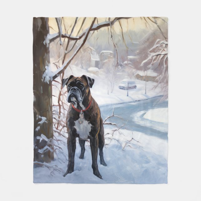 Couverture Polaire Boxeur Qu'il neige Noël (Devant)