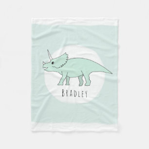 Couverture Polaire Boy Cute Green Triceratops Dinosaur et Name Kids