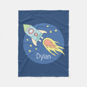 Couverture Polaire Boys Colorée Blue Rocket Ship Space Galaxy Kids