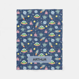 Couverture Polaire Boys Cute Space Alien Cartoon Motif et nom Enfants