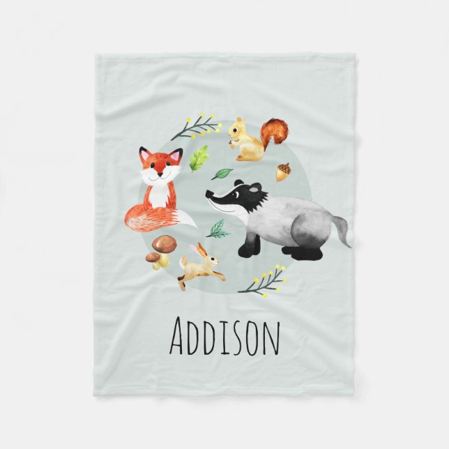 Couverture Polaire Boys Cute Woodland Forest Animaux Fox Name Kids (Devant)