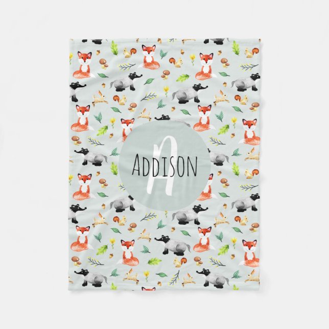 Couverture Polaire Boys Cute Woodland Forest Nom de l'animal Motif En (Devant)