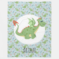 Boys mignon Dragon vert Cartoon Motif & Nom Enfant