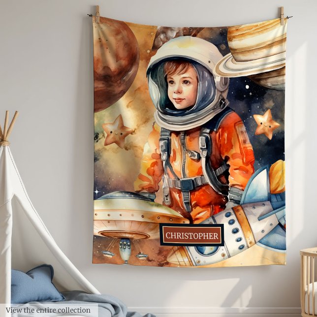 Couverture Polaire Boys Space Blanket Astronaut personnalisé Galaxy (Boys Space Blanket Personalized Astronaut Galaxy Gift)