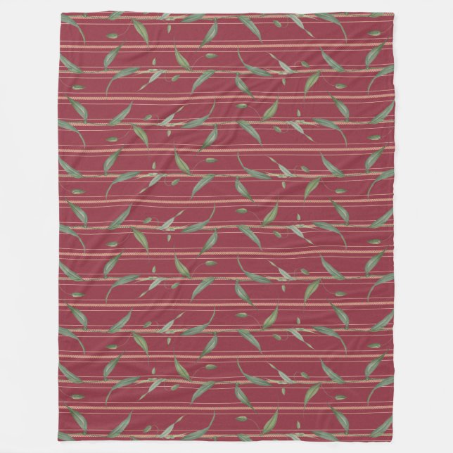 Couverture Polaire Branch of leaves on red wallpaper (Devant)