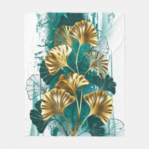 Couverture Polaire Branche avec Feuilles d'or Ginko Biloba