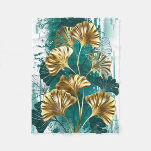 Couverture Polaire Branche avec Feuilles d'or Ginko Biloba