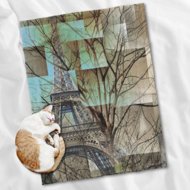 Couverture Polaire branche d'arbre d'automne Paris tour eiffel (french autumn tree branch Paris eiffel tower Fleece Blanket)