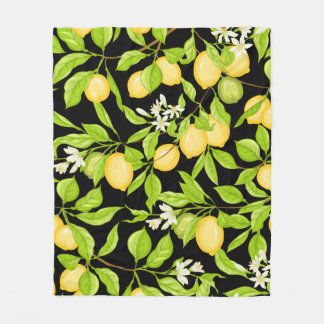 Couverture Polaire Branche de citron avec citrons, fleurs et feuilles