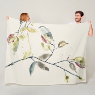 Couverture Polaire Branche de feuille d'aquarelle