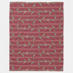 Couverture Polaire Branche de feuilles sur papier peint rouge