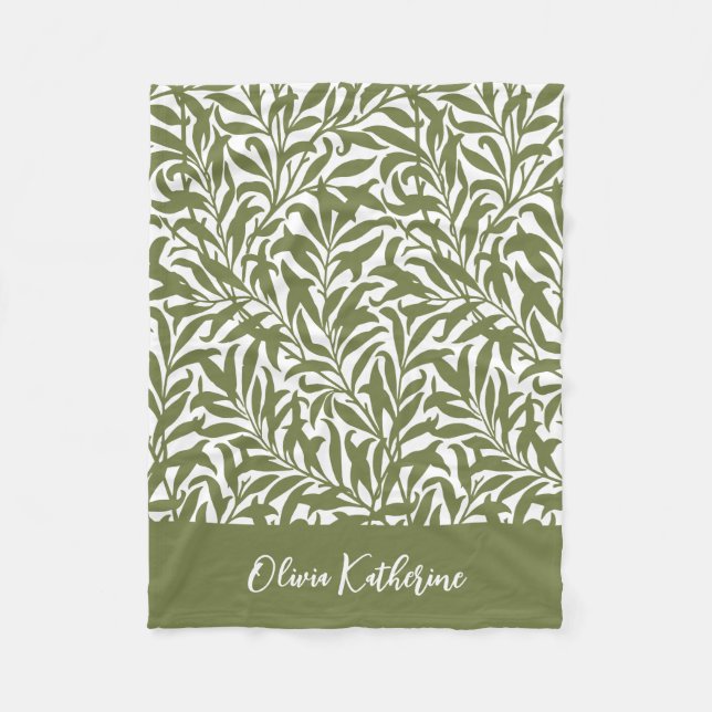 Couverture Polaire Branche de Saule Vert Olive Monogrammé (Devant)