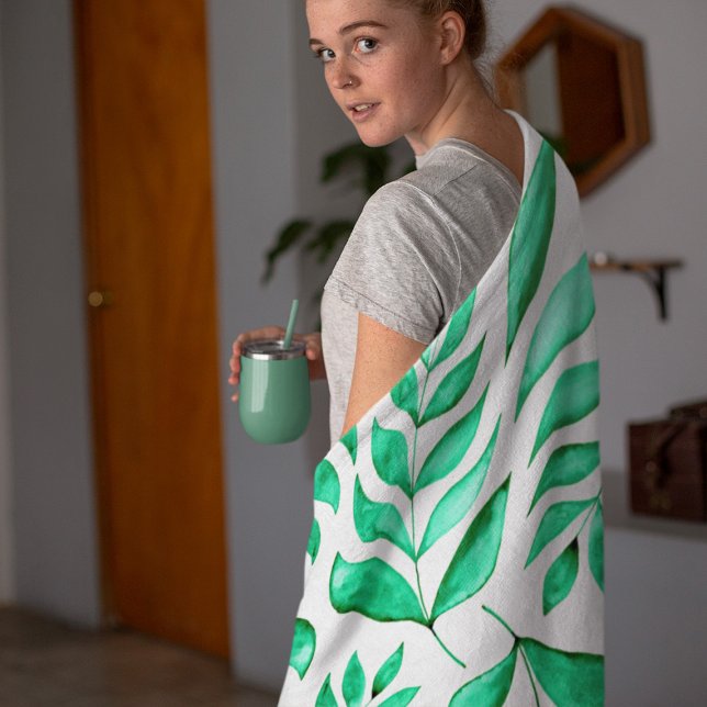 Couverture Polaire Branches d'aquarelle simples - vert (Créateur téléchargé)