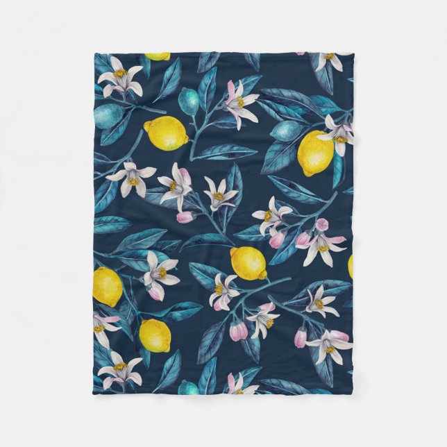 Couverture Polaire Branches de citron avec fleurs et fruits sur le bl (Devant)