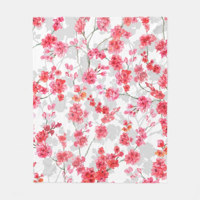 Couverture Polaire Branches de fleurs de cerisiers sur le fond blanc  (Devant)