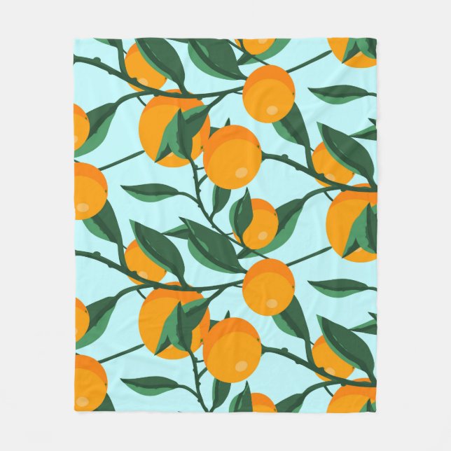 Couverture Polaire Branches d'oranges, agrumes imprimé vintage. (Devant)
