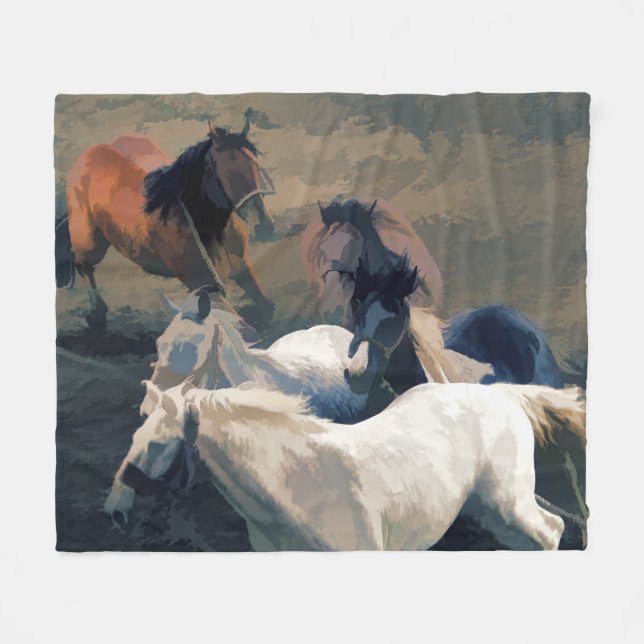 Couverture Polaire Breaking Away - Chevaux sauvages (Devant (Horizontal))