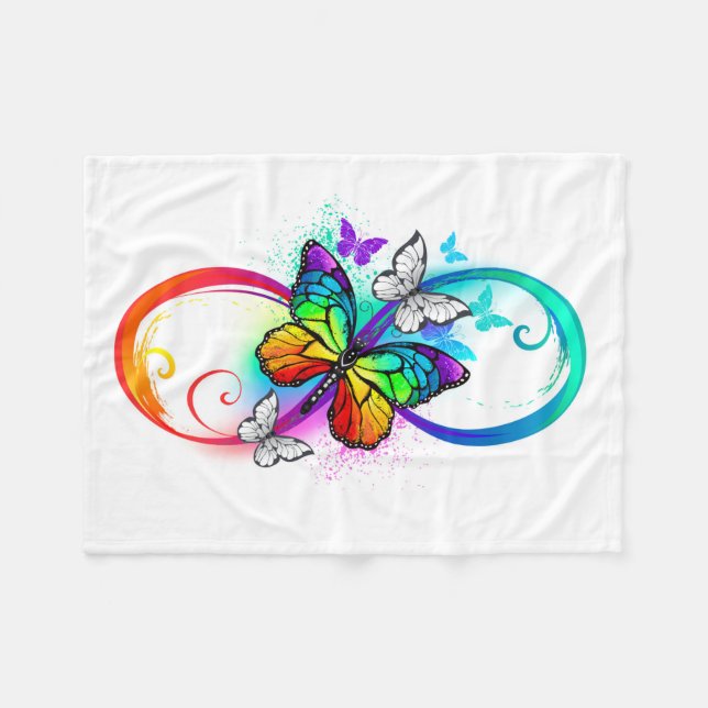 Couverture Polaire Bright infinity with rainbow butterfly (Devant (Horizontal))