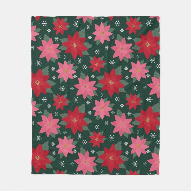 Couverture Polaire Bright Preppy Christmas Poinsettias Throw Blanket (Devant)