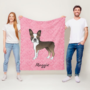 Couverture Polaire Brindle Boston Terrier Chien Sur Coeurs Rose Et No