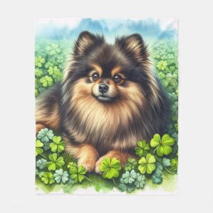 Couverture Polaire Brindle Sable Pomeranian Shamrock vert