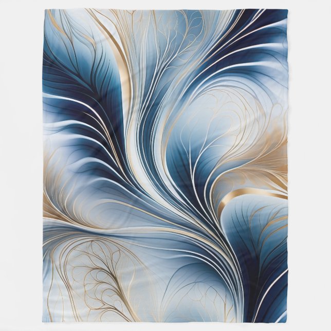 Couverture Polaire Brise Dorée - Flux de Bleu et d'Or Art Abstrait (Devant)