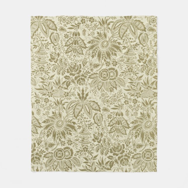 Couverture Polaire Brocade Botanique Toile Florale Motif Vert Sauge (Devant)