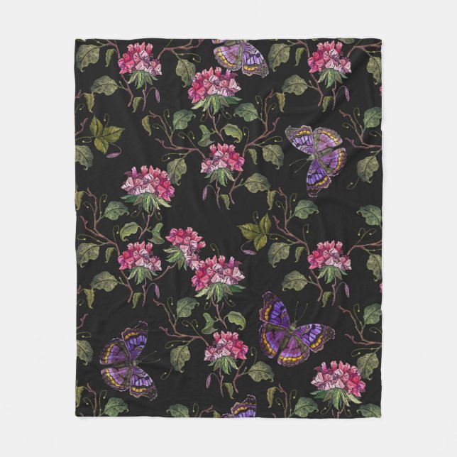 Couverture Polaire Broderie fleurs de datura et papillons sans soudur (Devant)