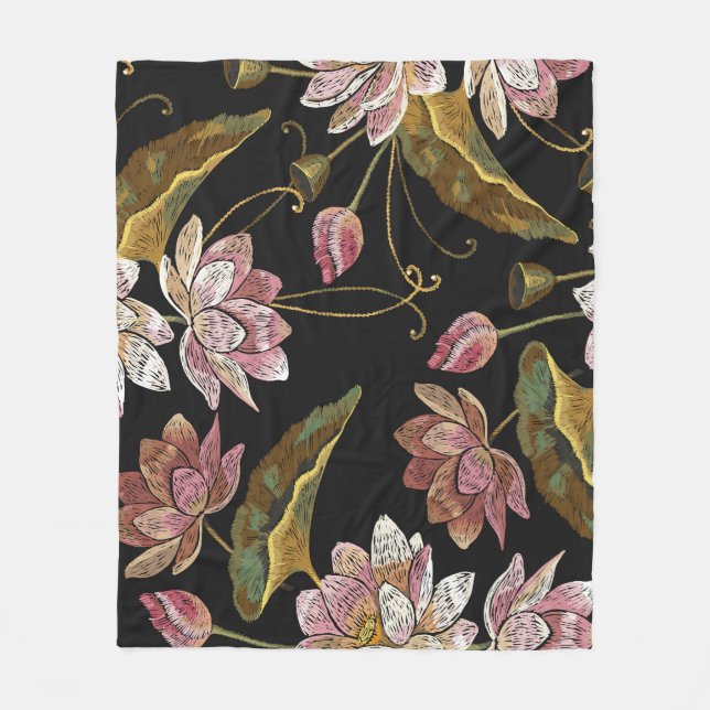 Couverture Polaire Broderie Lotus Fleurs Motif sans couture (Devant)