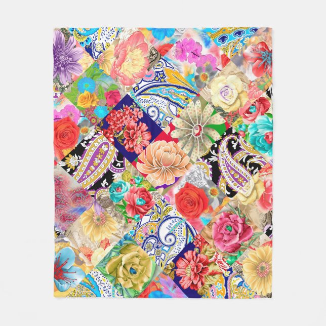 Couverture Polaire Broderie motif sans couture avec de belles fleurs (Devant)