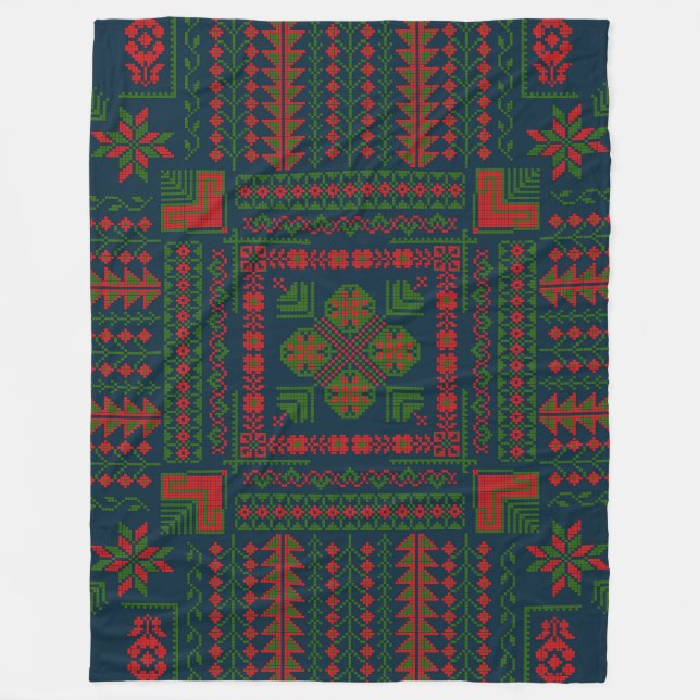 Couverture Polaire Broderie palestinienne Tatreez rouge vert 5 Motif (Devant)