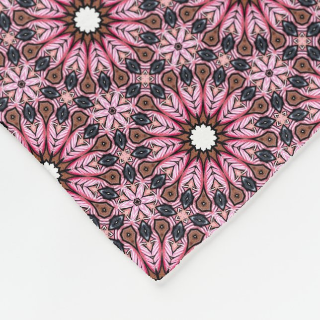 Couverture Polaire Broderie Plume Rose Bohème  (Coin)