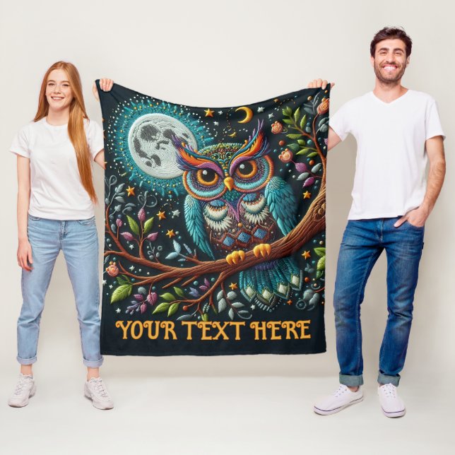 Couverture Polaire Broderie Whimsical Owl Faux (En situation)