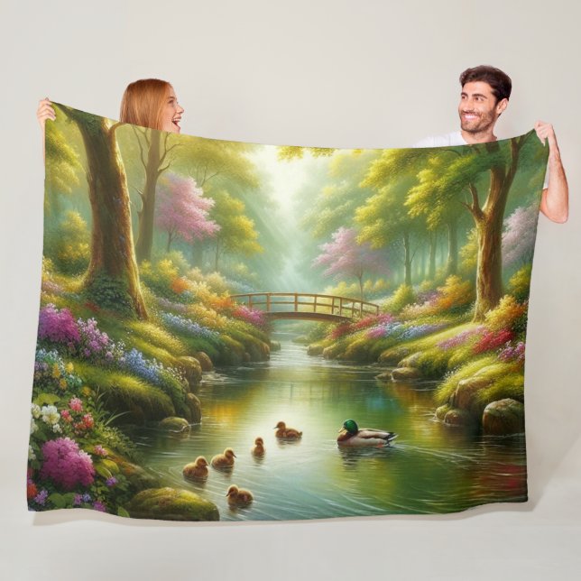 Couverture Polaire Brook de printemps avec canards/fleurs (En situation)
