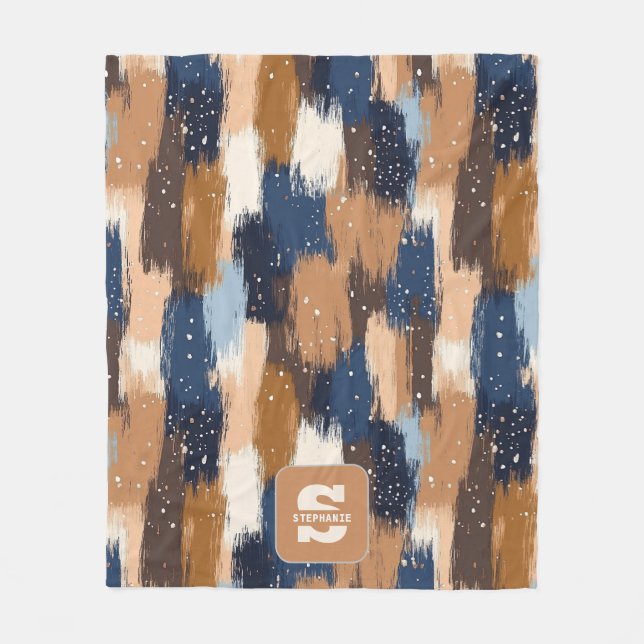 Couverture Polaire Brosses Abstraites en bleu, blanc et Brown (2) (Devant)
