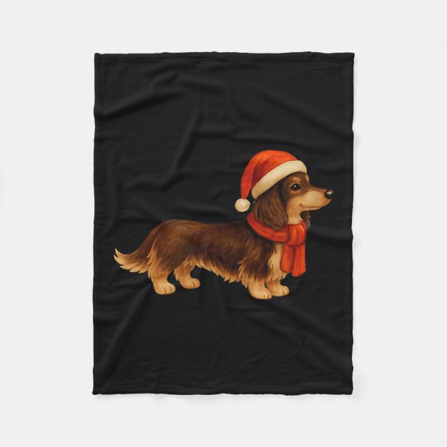 Couverture Polaire Brown And Tan Christmas Dachshund Santa Hat  (Devant)