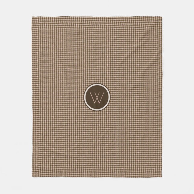 Couverture Polaire Brown avec Rose Houndstooth Fleece Blanche (Devant)
