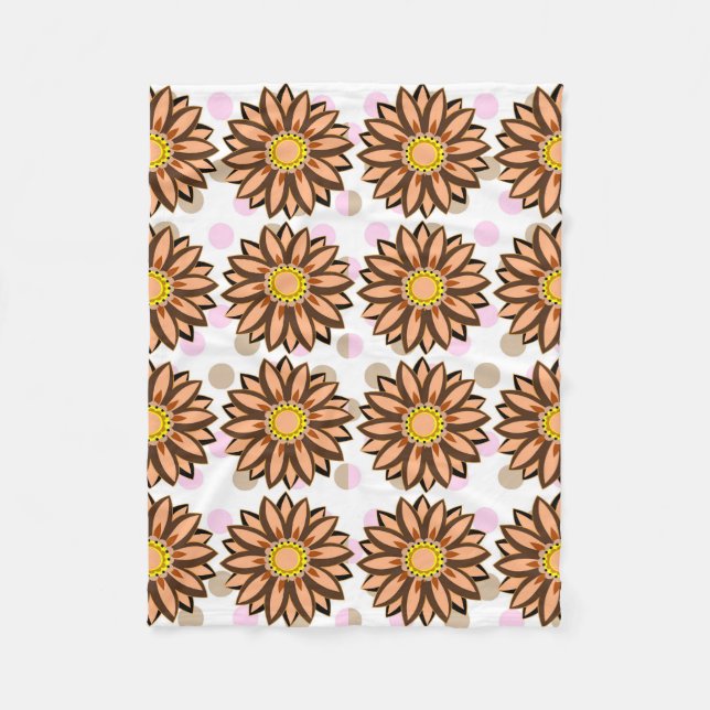 Couverture Polaire Brown Flowers pink Polka dot Floral pattern (Devant)