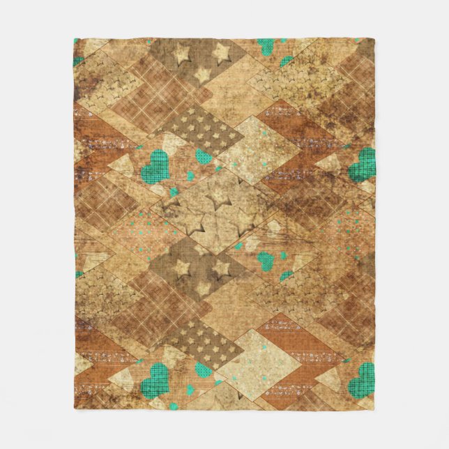 Couverture Polaire Brown Grunge Quilt Stars Coeurs (Devant)