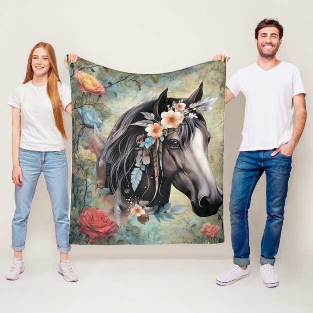 Couverture Polaire  Brown horse in flowers. (En situation)