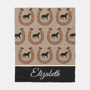 Couverture Polaire Brown Horseshoe et Black Horse Fleece Blanket