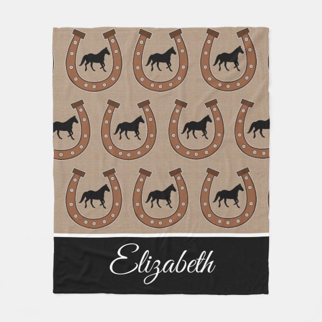 Couverture Polaire Brown Horseshoe et Black Horse Fleece Blanket (Devant)