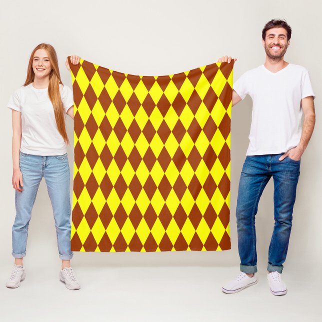 Couverture Polaire Brown Yellow Harlequin Checkered Design  (Créateur téléchargé)