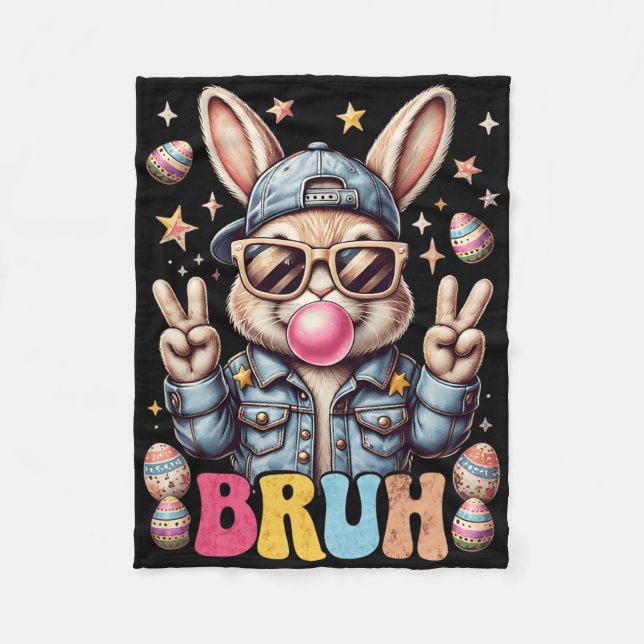 Couverture Polaire Bruh Bunny Blowing Bubble Gum Happy Easter Day Boy (Devant)