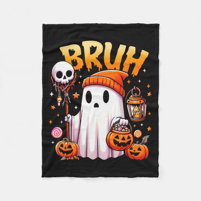 Couverture Polaire Bruh Ghost Halloween Cute Ghost Trick Or Treat Can (Devant)