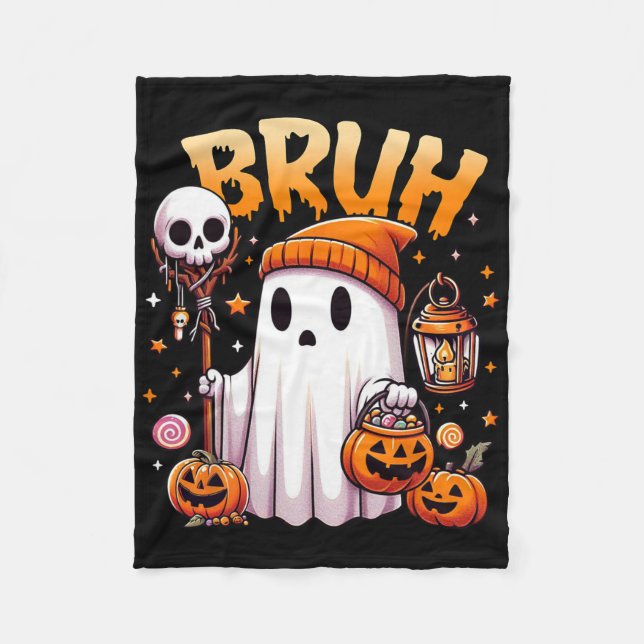 Couverture Polaire Bruh Ghost Halloween mignon Ghost Tricot Ou Traite (Devant)